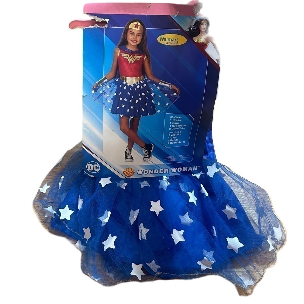 Wonder Woman Kids Costume NEW Small 6/6X Blue Girls Cape Dress Star